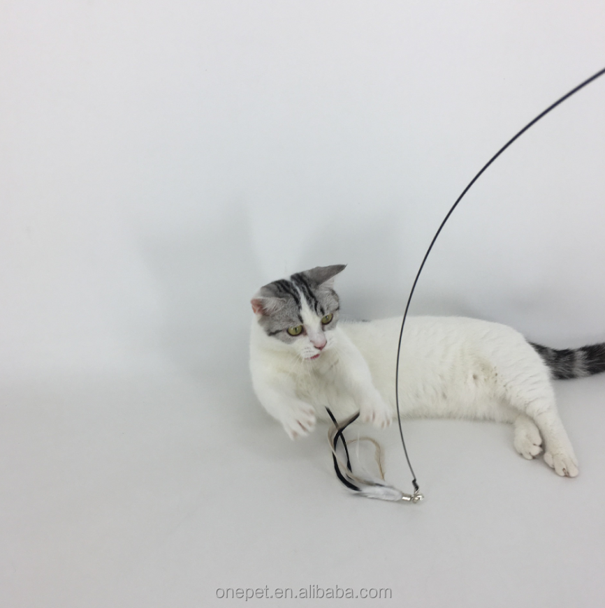 Suction Cup Steel Wire Teasing Cat Stick Toy Pet Interactive Cat Self Funny Plush Teaser Stick Sucker Cat Toy