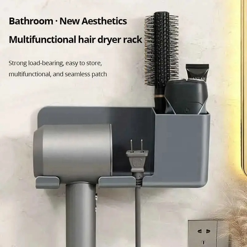 Wall Mounted Hair Dryer Holder Bathroom Shelves Shaver Hair Dryer Stand with Storage Box Toilet Organizers For Dyson Blower