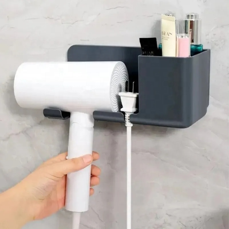 Wall Mounted Hair Dryer Holder Bathroom Shelves Shaver Hair Dryer Stand with Storage Box Toilet Organizers For Dyson Blower