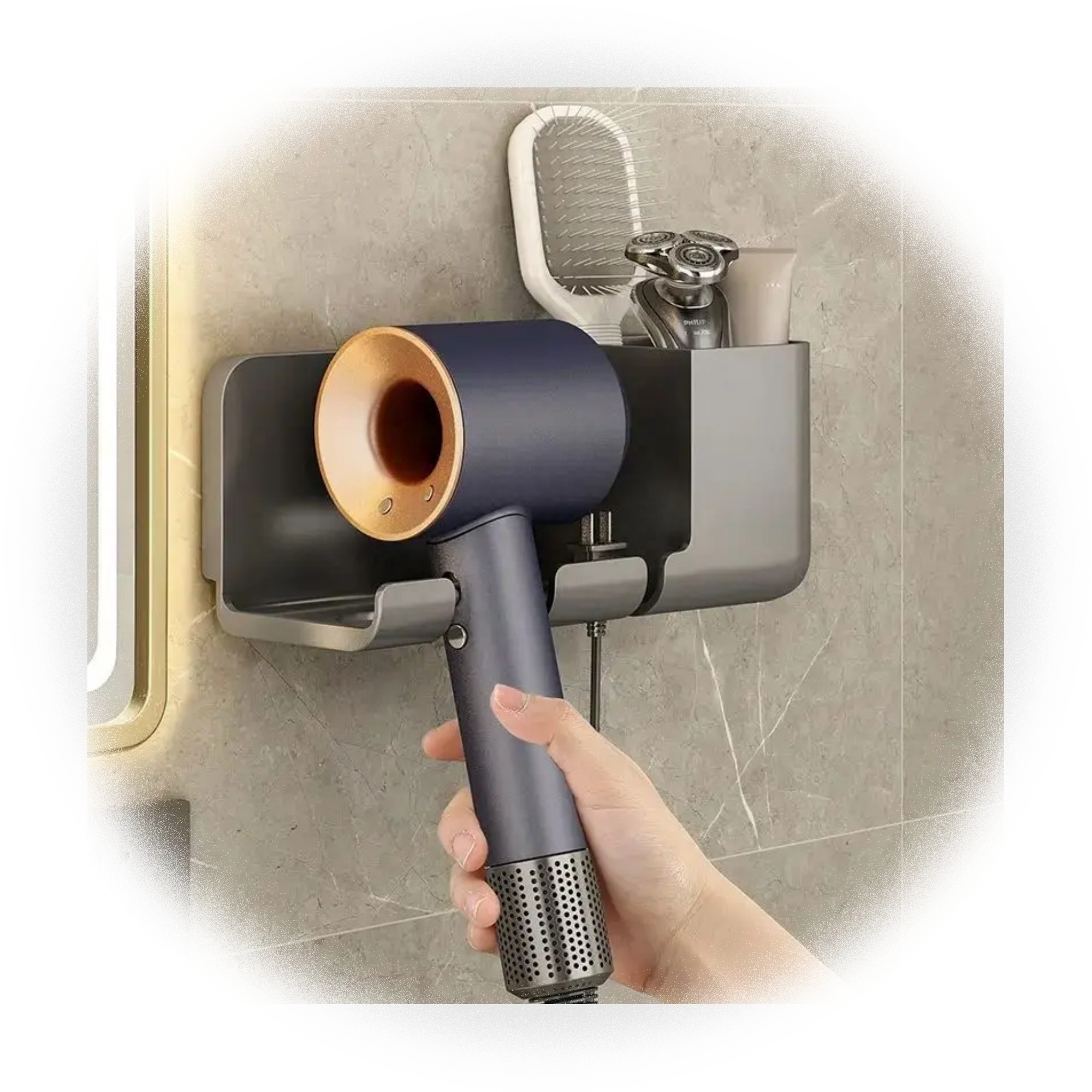 Wall Mounted Hair Dryer Holder Bathroom Shelves Shaver Hair Dryer Stand with Storage Box Toilet Organizers For Dyson Blower