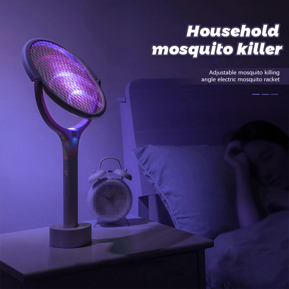 90 Degree Rotatable Charging Racket Kill Fly Bug Safety Insulated Battery Powered Lamp ABS Adjustable Electric Mosquito Swatter