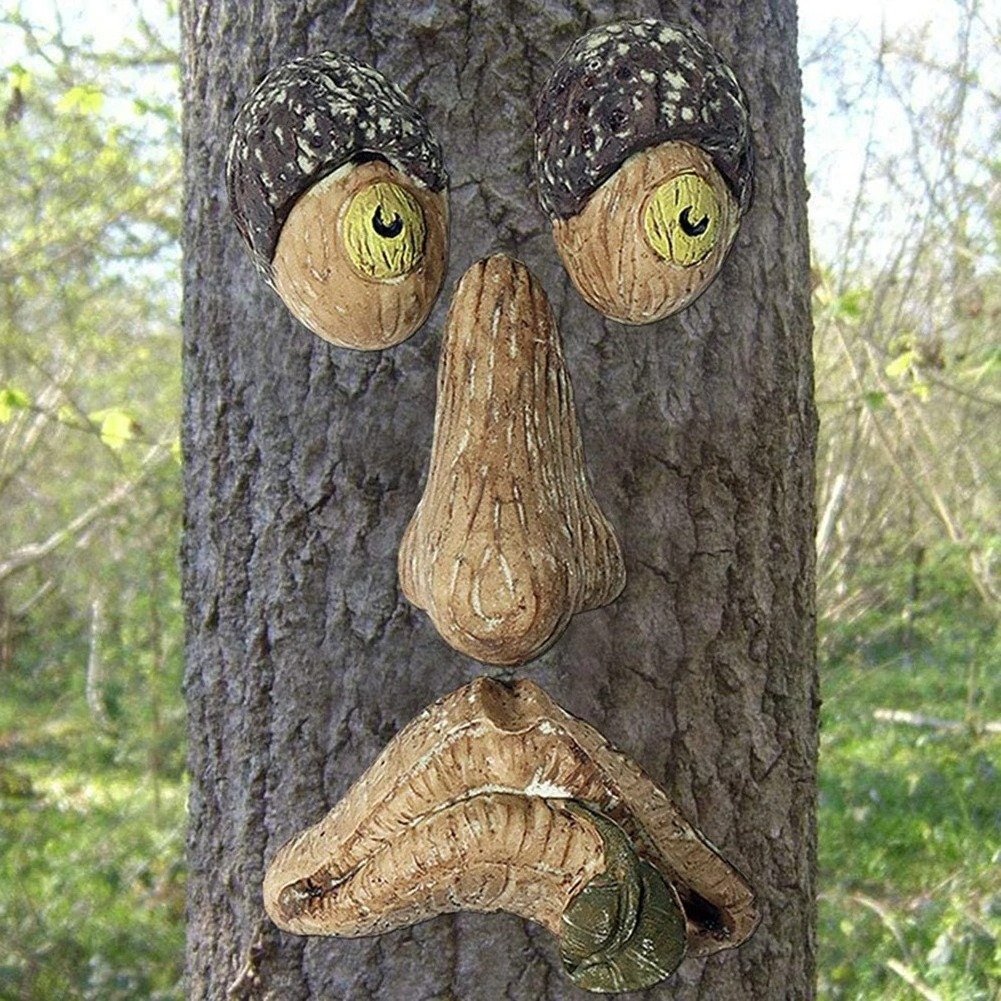 Creative Resin Face Tree Bark Ghost Face Facial Features Decoration Easter Outdoor Props Garden Decoration Outdoor Jardineria De