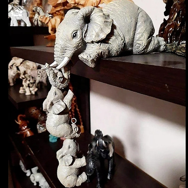 3Pcs/Set Cute Elephant Figurines Elephant Holding Baby Elephant Resin Crafts Home Furnishing Gift Home Decoration Accessories