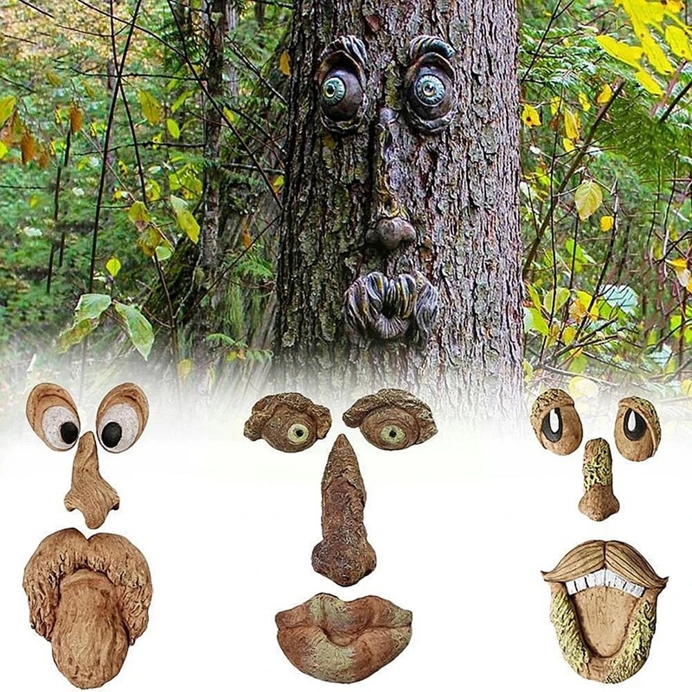 Creative Resin Face Tree Bark Ghost Face Facial Features Decoration Easter Outdoor Props Garden Decoration Outdoor Jardineria De