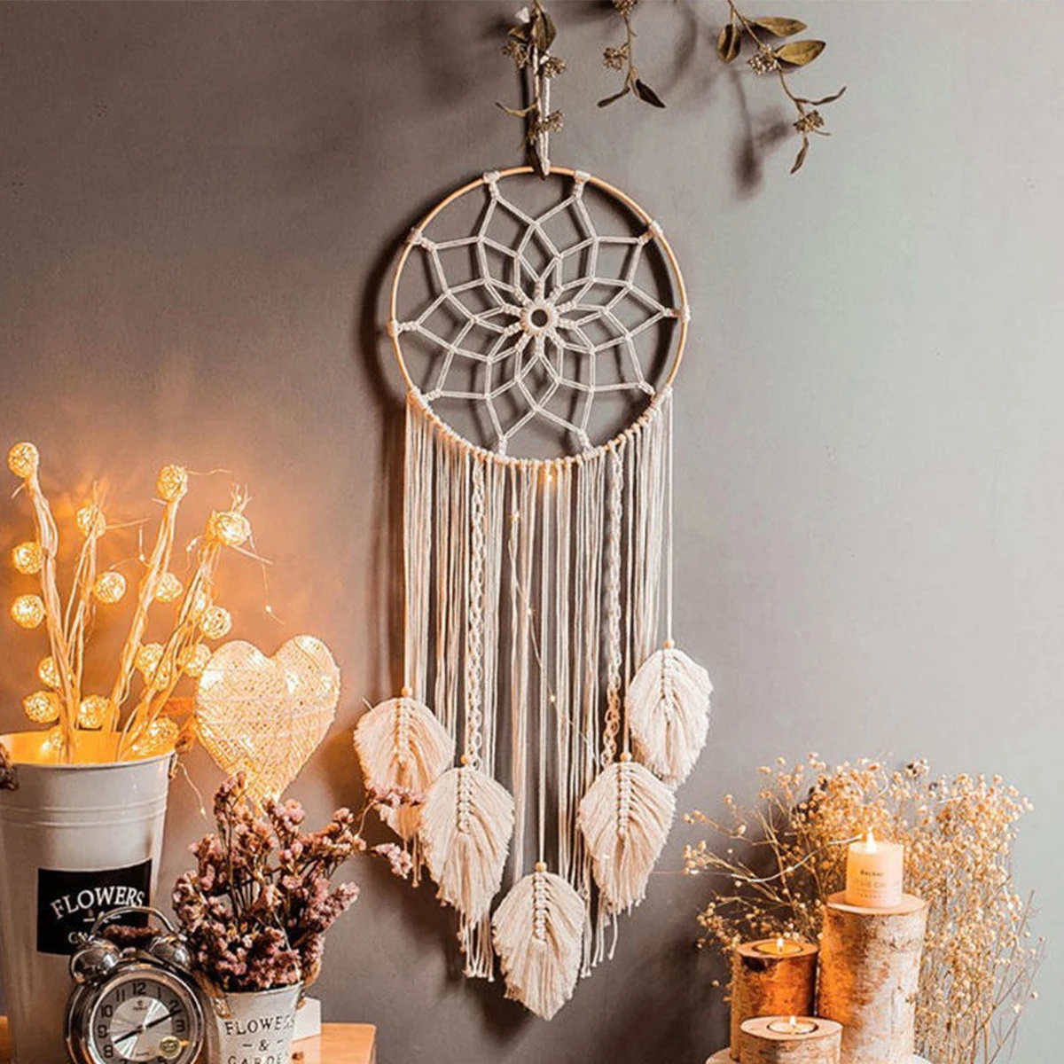 Macrame Dream Catcher Bohemian Leaf Hanging Wall Nordic Decor Boho Handmade Tapestry Ornaments For Home Living Room Decoration