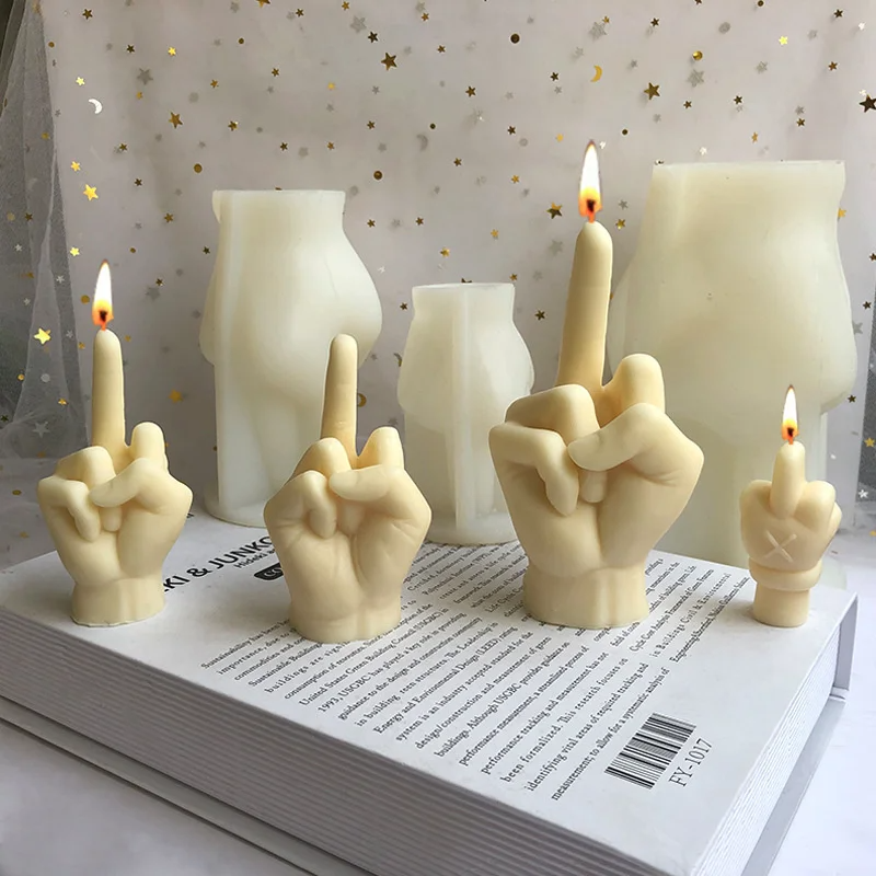 3D Middle Finger Candle Silicone Mold DIY Gesture Aromatherapy Plaster Art Soap Resin Crafts Making Tools Holiday Party Gifts