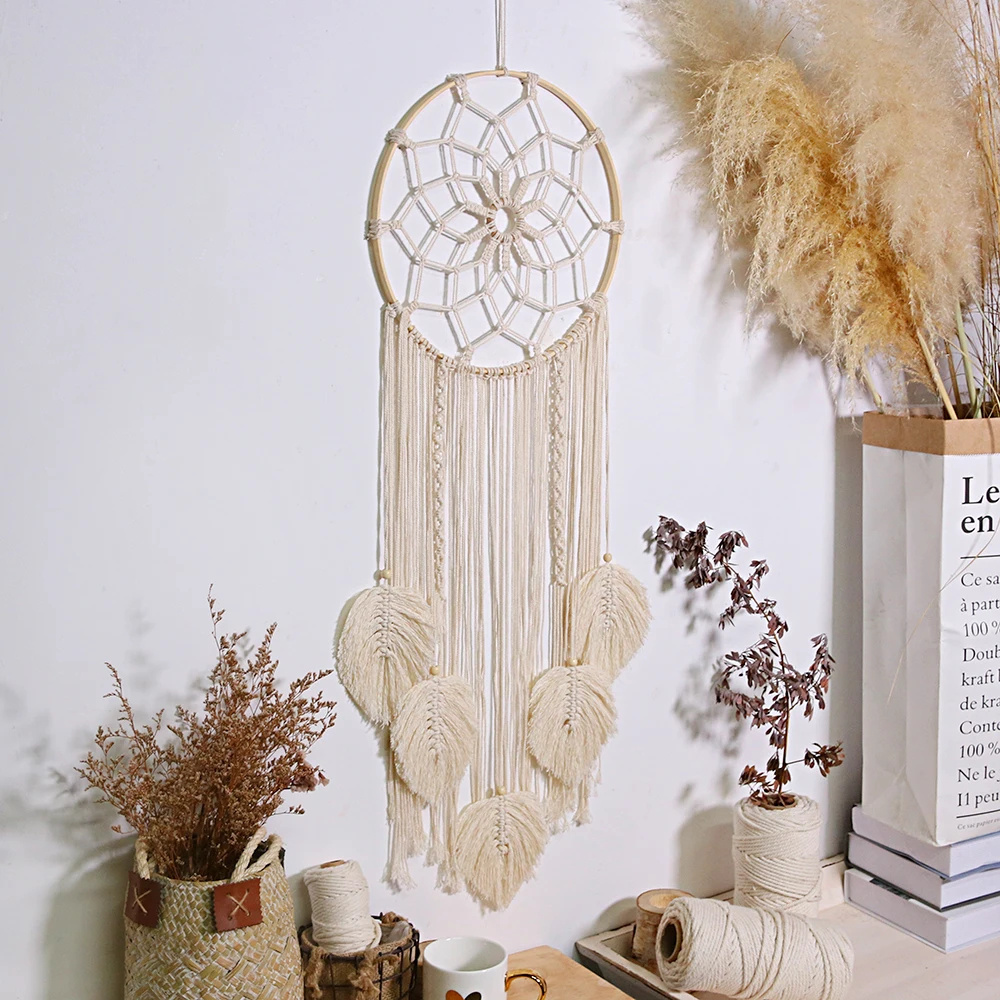 Macrame Dream Catcher Bohemian Leaf Hanging Wall Nordic Decor Boho Handmade Tapestry Ornaments For Home Living Room Decoration