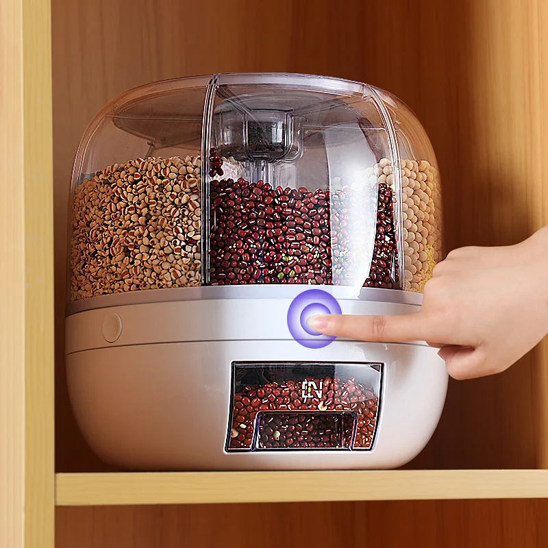 360 Degree Rotating Rice Dispenser Sealed Dry Cereal Grain Bucket Dispenser Moisture-proof Kitchen Food Container Storage Box