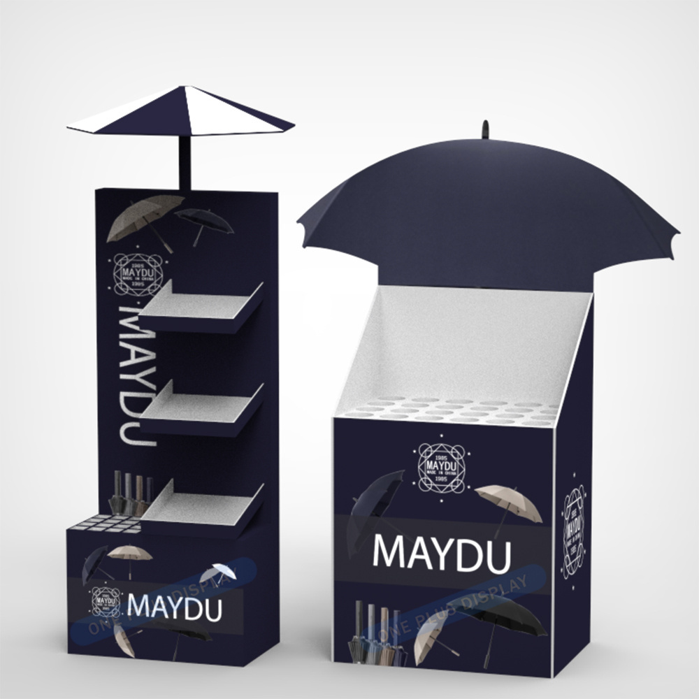 Customized Promotion Recyclable retail stand display carton stand Supermarket umbrella cardboard display