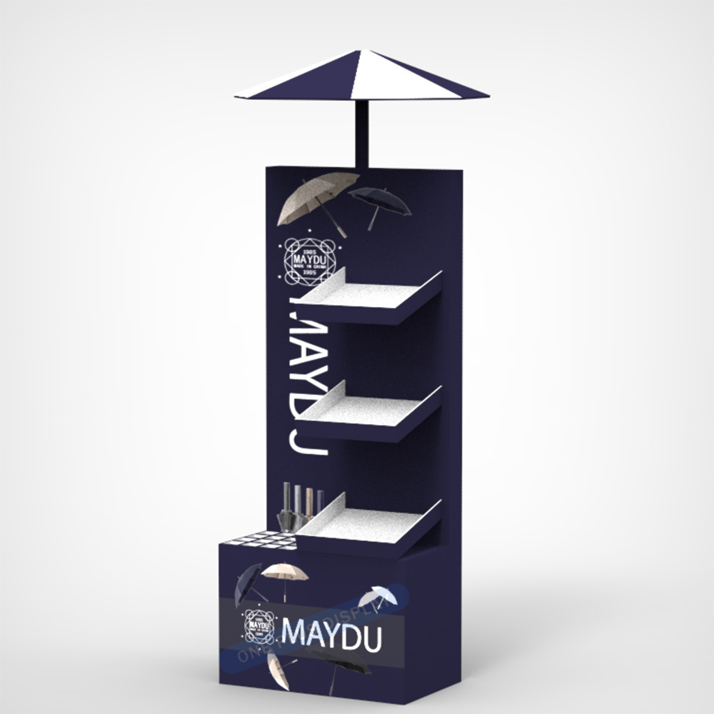 Customized Promotion Recyclable retail stand display carton stand Supermarket umbrella cardboard display