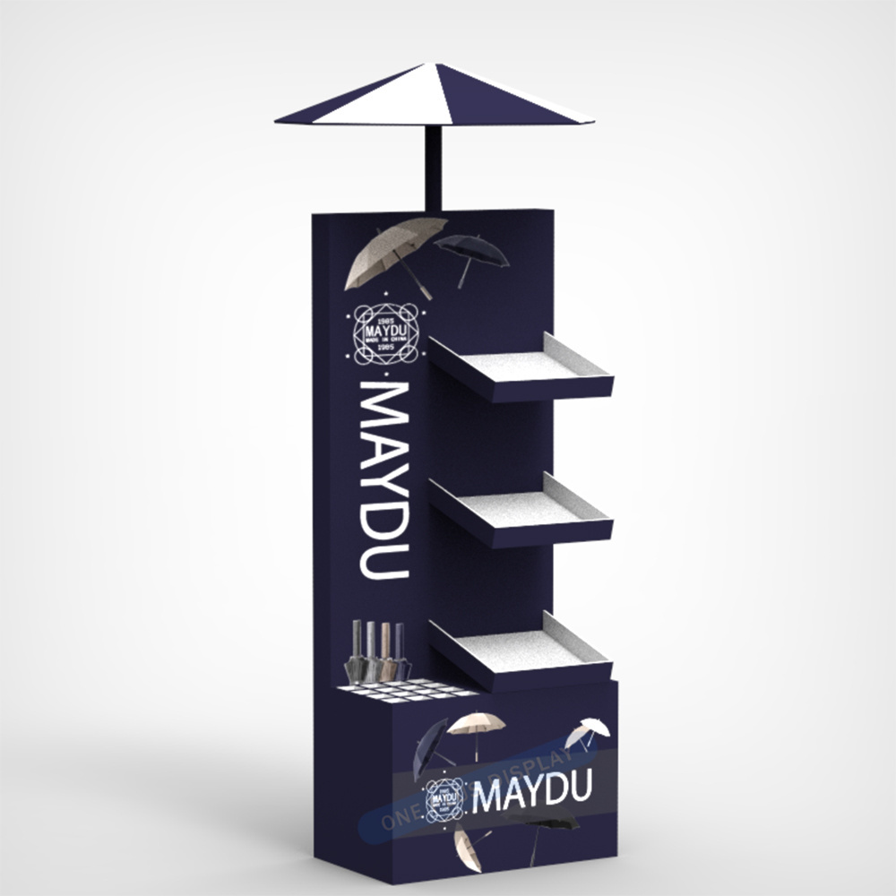 Customized Promotion Recyclable retail stand display carton stand Supermarket umbrella cardboard display