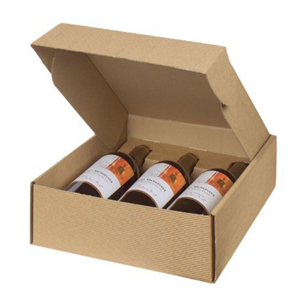 Custom Logo Corrugated Cardboard Paper Packaging 3 Pack Bottles Wine Drink Shipping Gift Box