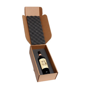 Custom  Logo Corrugated Cardboard Paper Packaging Bottle Shipping Box For Wine With Foam Divider