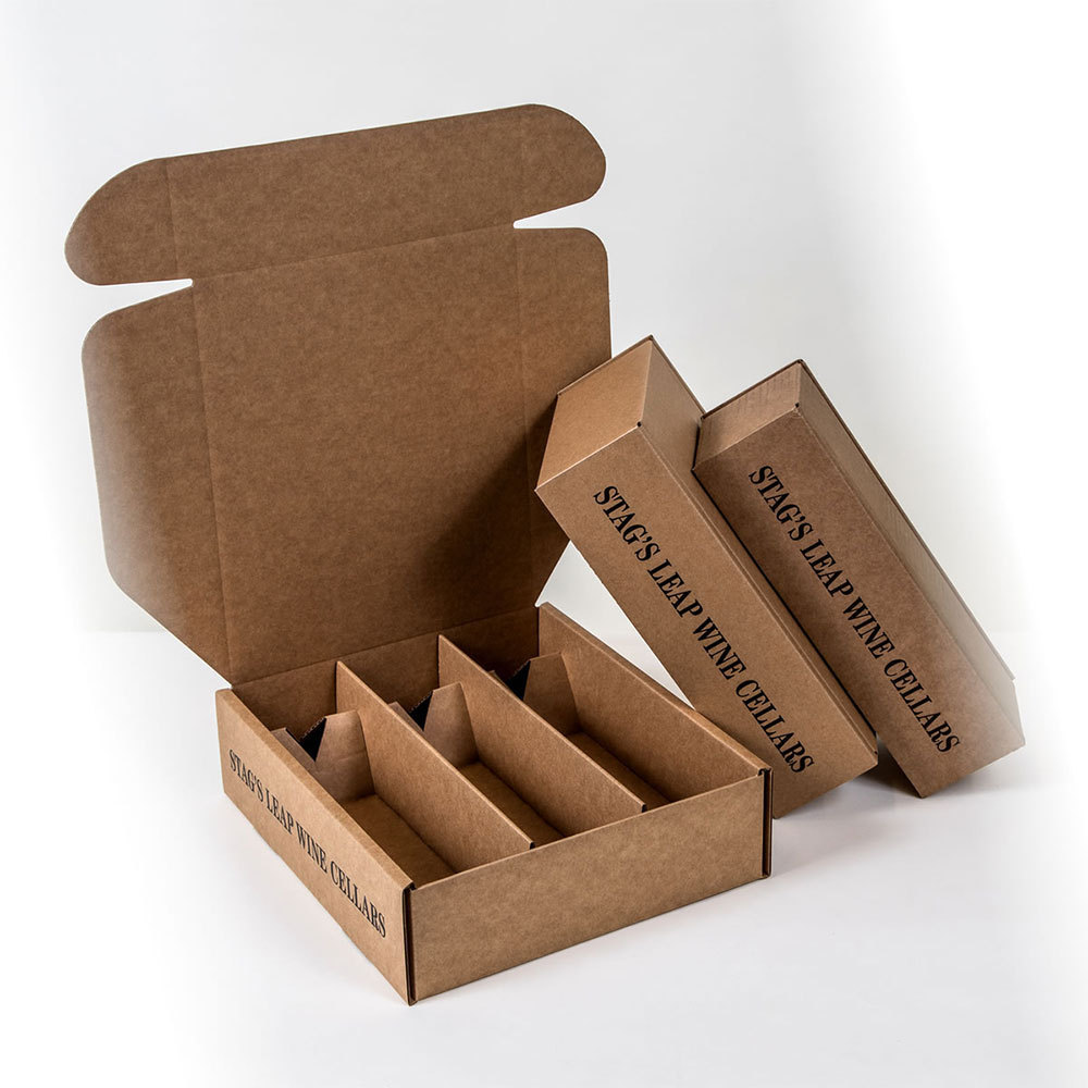 Custom Logo Corrugated Cardboard Paper Packaging 3 Pack Bottles Wine Drink Shipping Gift Box