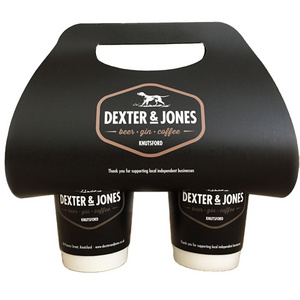 Custom Logo Disposable Black Take Away 2  Two Card Borad Drink Coffee Cup Paper Carrier Holder