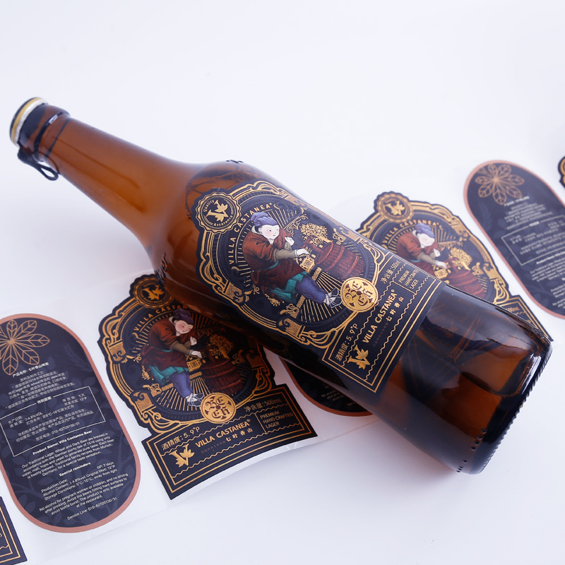 Professional Gold Foil Hot Stamping Printing sticker label custom logo embossing stickers wine label sticker for glass bottle