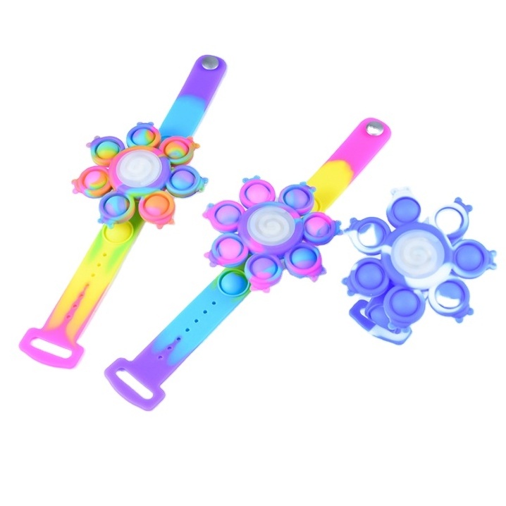 New RGB Light Push Bubble Sensory Fidget Toy Pop Fidget Spinner Push Pop Bubble revolving Bracelet For Kids