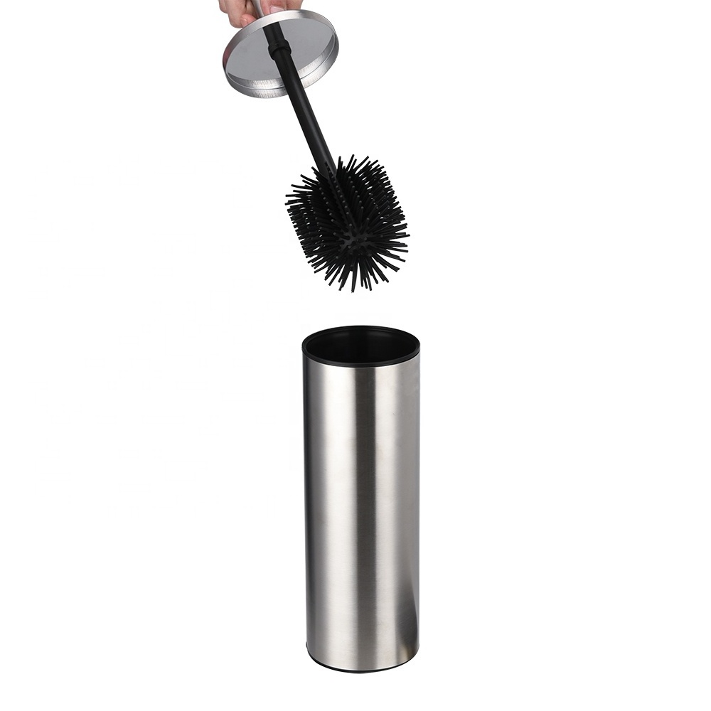 Bathroom stainless steel matte toilet brush silicone and holder disposable toilet brush