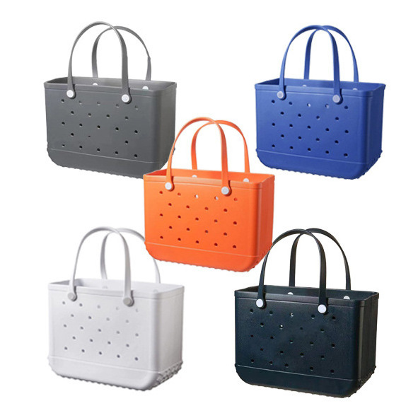 Custom Women Beach Waterproof Tote Bags Custom Summer Rubber Totes Large Fashion Eva Plastic Silicone Bag With Holes