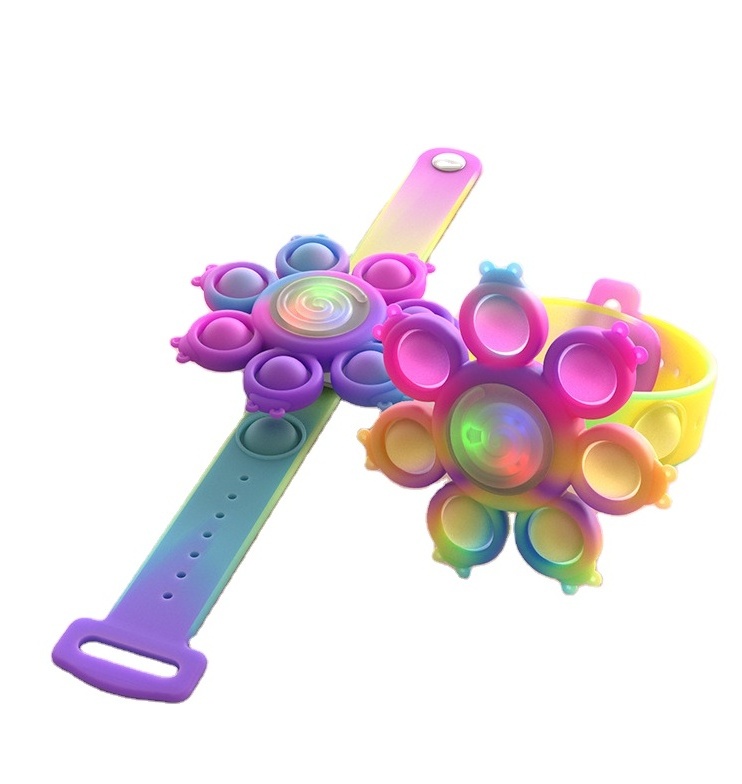 New RGB Light Push Bubble Sensory Fidget Toy Pop Fidget Spinner Push Pop Bubble revolving Bracelet For Kids