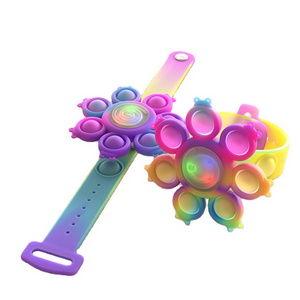 New RGB Light Push Bubble Sensory Fidget Toy Pop Fidget Spinner Push Pop Bubble revolving Bracelet For Kids