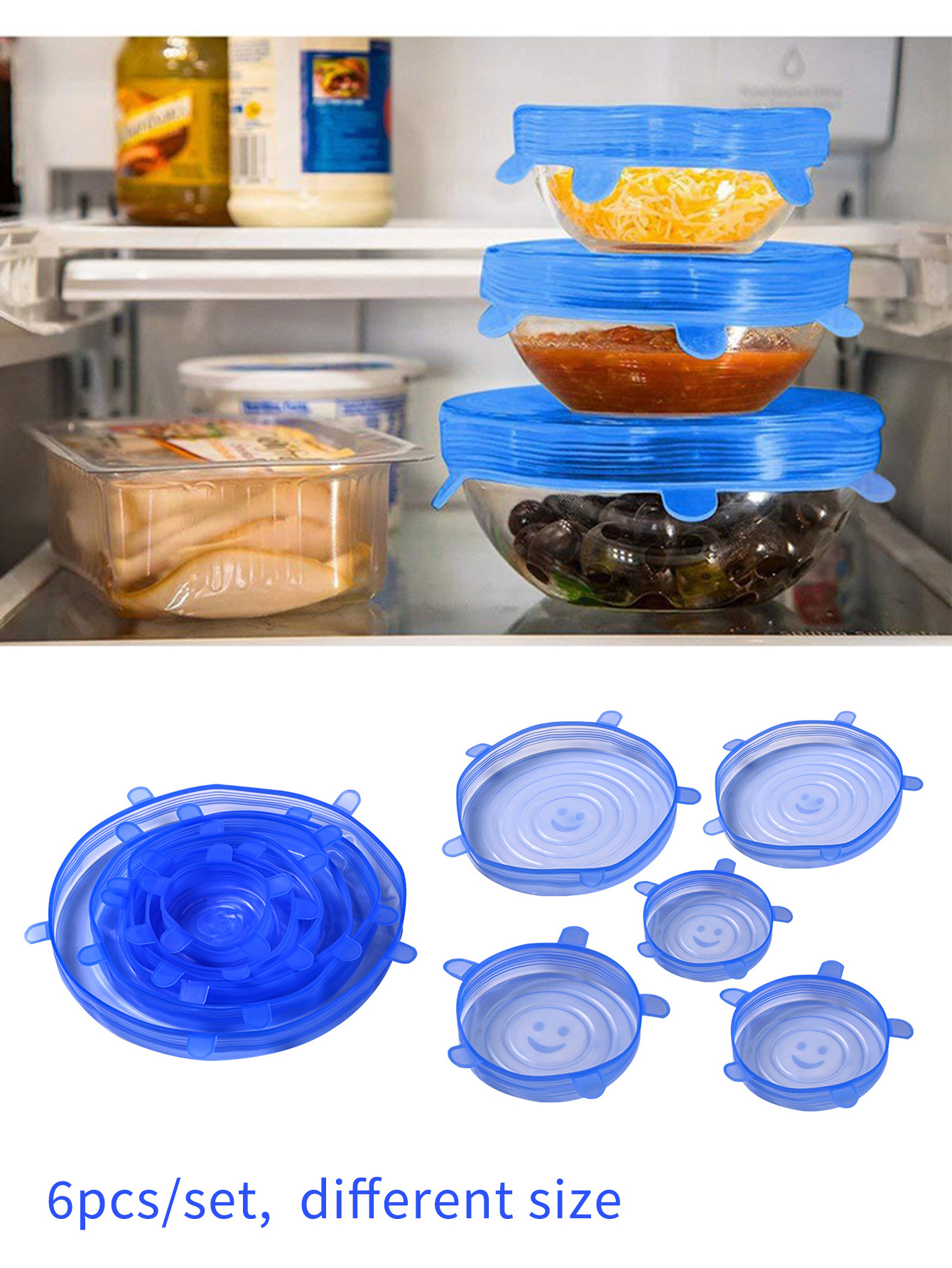 Different Size 6pcs Reusable Keep Food Fresh Shaped Silicone Fresh Cover Seal Bowl Covers Food Stretch Lids