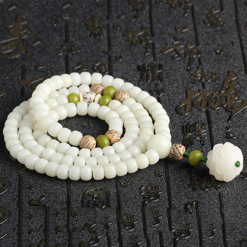 Original White Jade Bodhi Root Buddha Beads Bracelet 108 Prayer Beads Green Bodhi Root Lotus Bodhi Bracelet Women Jewelry