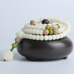 Original White Jade Bodhi Root Buddha Beads Bracelet 108 Prayer Beads Green Bodhi Root Lotus Bodhi Bracelet Women Jewelry