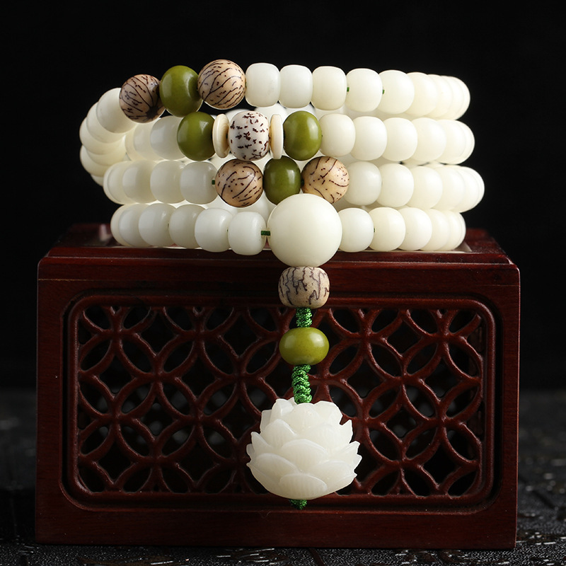 Original White Jade Bodhi Root Buddha Beads Bracelet 108 Prayer Beads Green Bodhi Root Lotus Bodhi Bracelet Women Jewelry