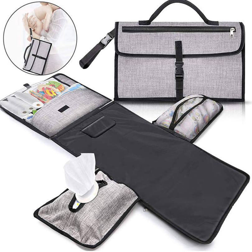 Custom Polyester Diaper Bag Sac A Langer Pour Bebe Foldable Changing Mat Storage Handbag For Outdoor Babi Bed Bag Mummy Tote Bag