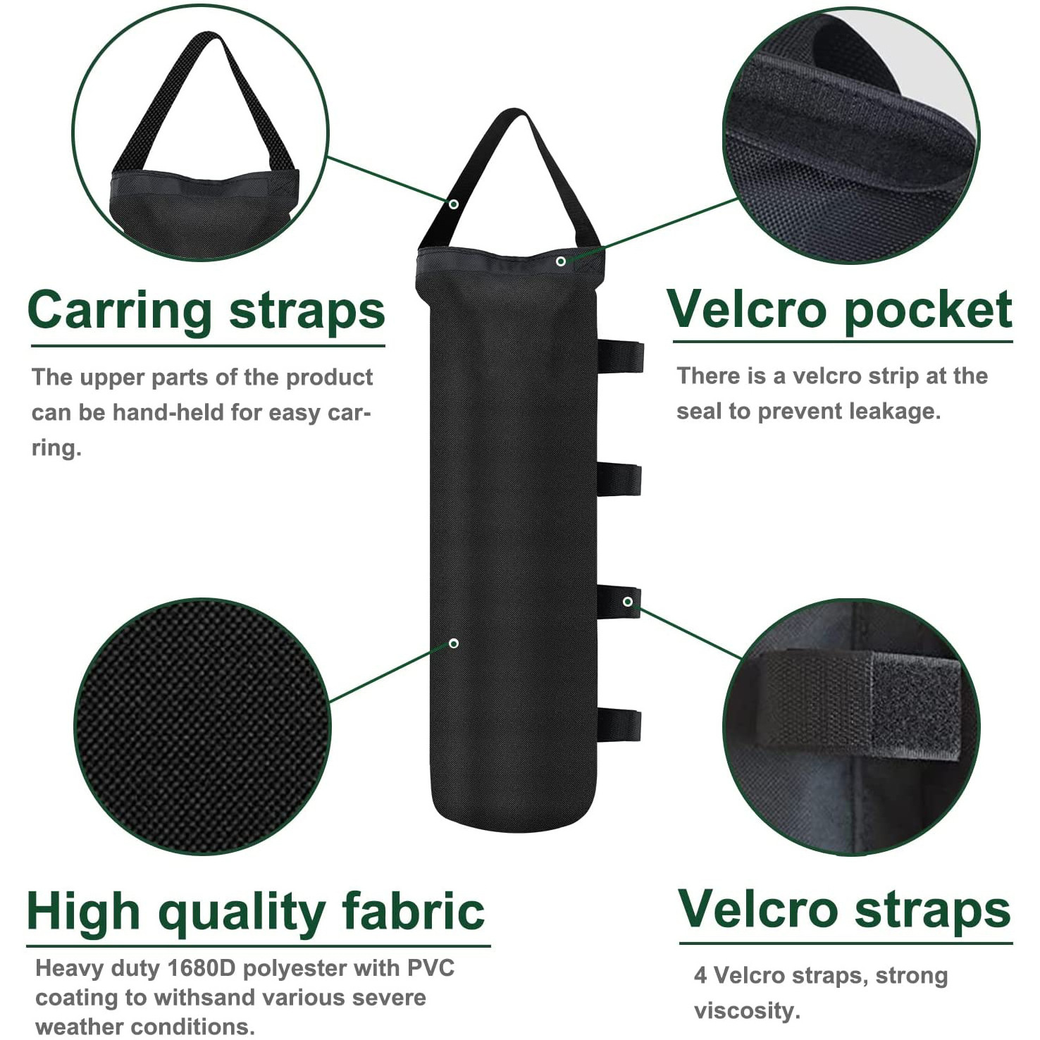 Sand Bags For Fixed Patio Tent 600D Oxford Cloth Windproof Bag With Hook Loop Tapes and Carring Straps Gazebo Sandbag For Flood