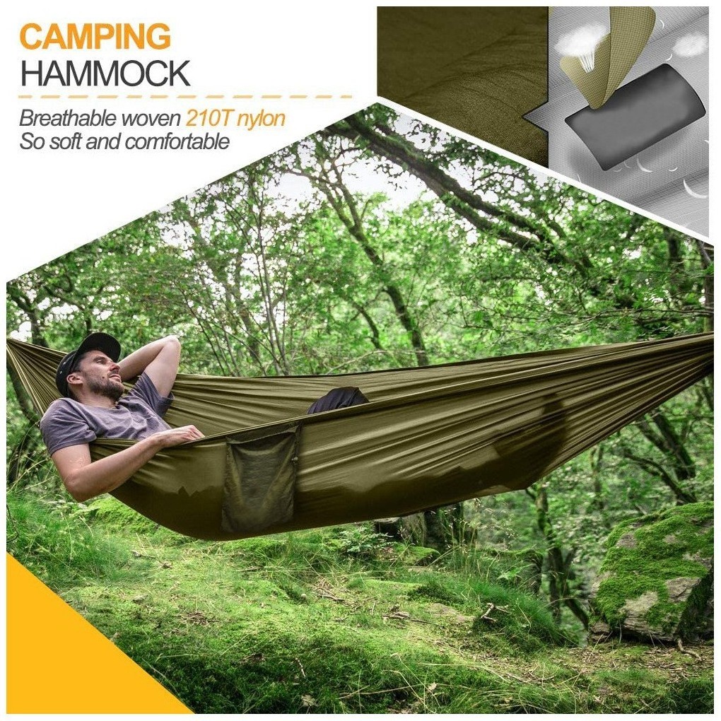 OEM Foldable Outdoor Hammock with Mosquito Net for Travel Camping 210T Nylon Comfortable Hanging Bed Heavy Duty Double Hammock