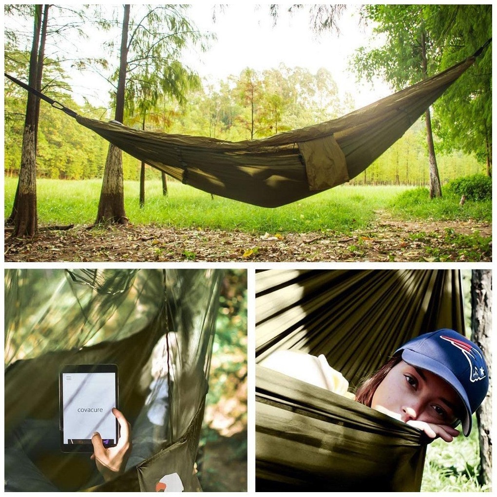 OEM Foldable Outdoor Hammock with Mosquito Net for Travel Camping 210T Nylon Comfortable Hanging Bed Heavy Duty Double Hammock