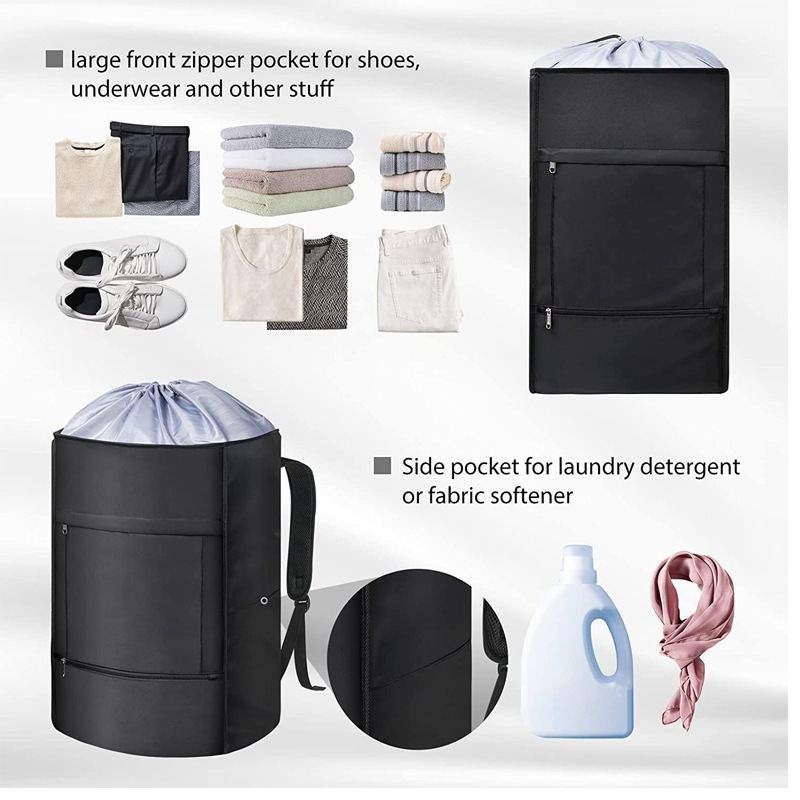 Custom 600D Oxford Foldable Storage Bag Basket For Dirty Clothes Portable Laundry Backpack Large Capacity Waterproof Back pack