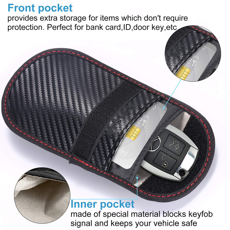 Signal Blocker Faraday Bag For Key Fob Faraday Cage Protector Anti-Hacking Anti-Theft Pouch Carbon Fiber Car RFID Signal Block