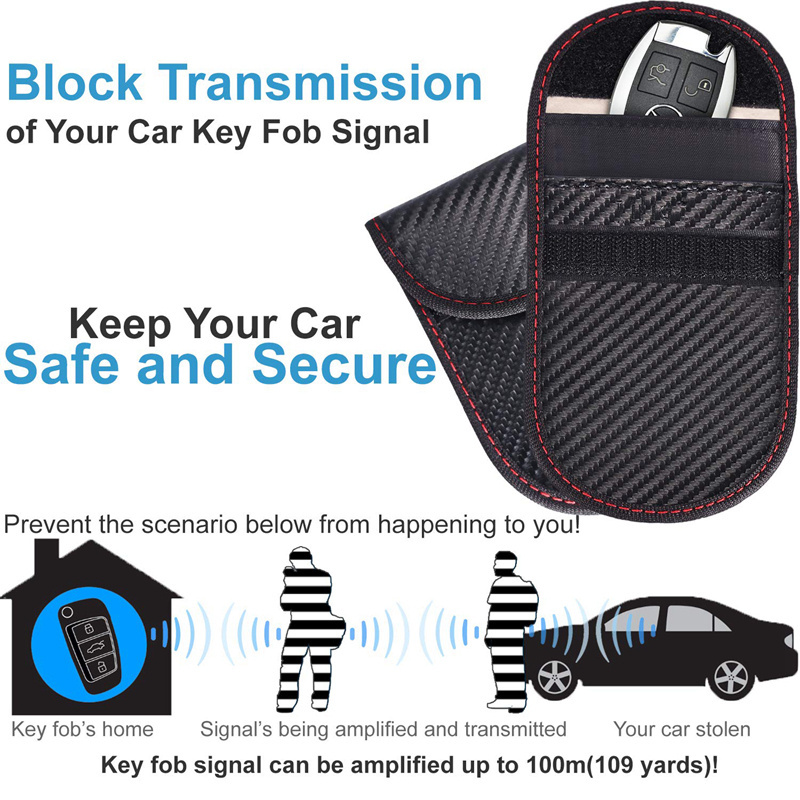 Signal Blocker Faraday Bag For Key Fob Faraday Cage Protector Anti-Hacking Anti-Theft Pouch Carbon Fiber Car RFID Signal Block