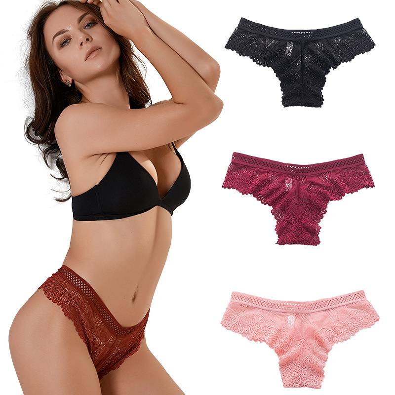 2022 Hot Sell New Fashion Style Women Sheer Lace Ruffle  Cotton Crotchless Panties Plus Size Thong