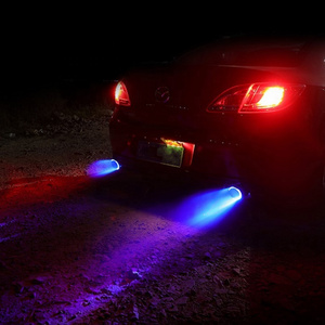 Real Carbon Fiber Universal Car LED Exhaust Muffler Tip Tail Pipe Red Blue Fire Tail Throat