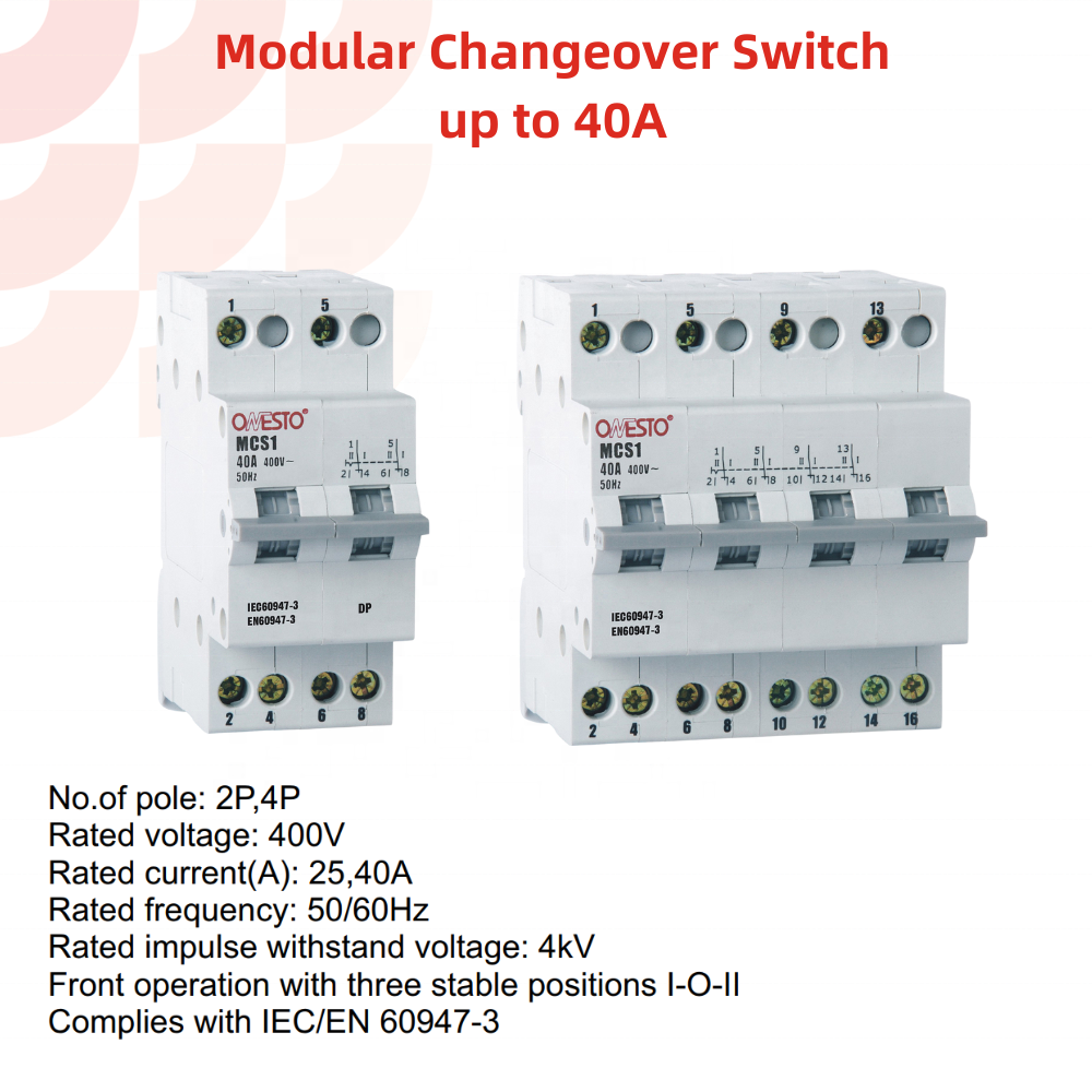 High Quality Modular Changeover Switch 25A 40A Manual Change Over Switch 400V Din Rail 2P 4P MCS for Backup Power Switching