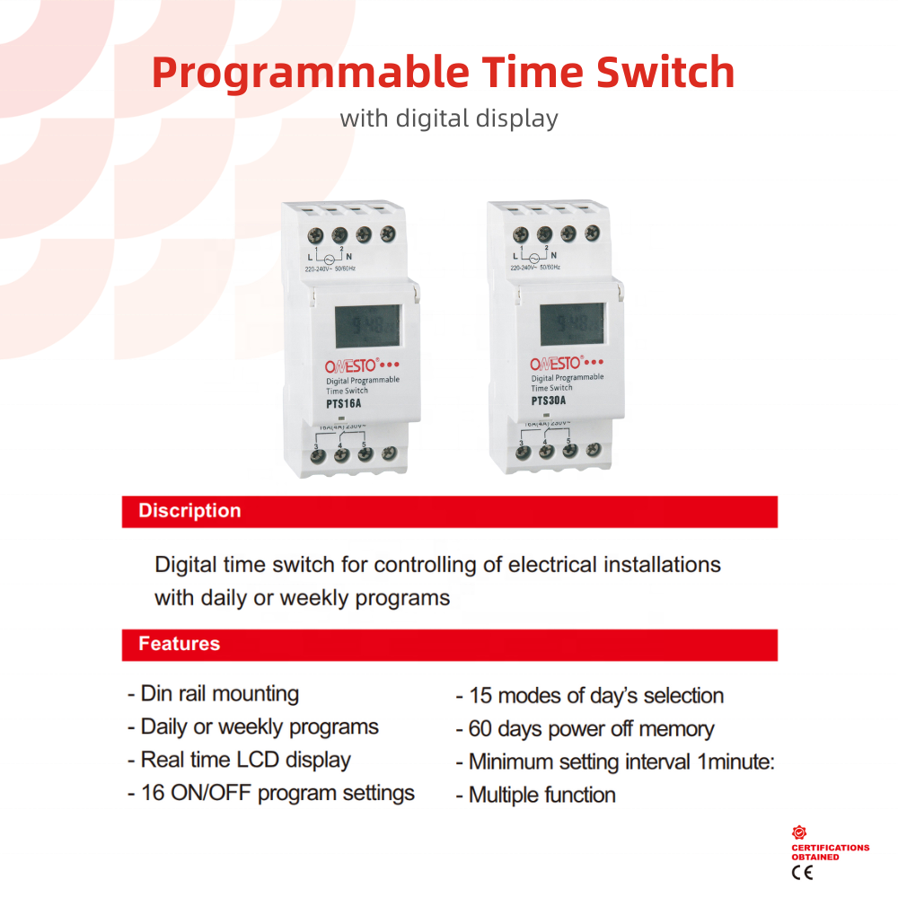 Din Rail Mounting Programmable Time Switch with LCD Display 24v 36v 48v 110v AC Digital Timer Switch for HVAC control