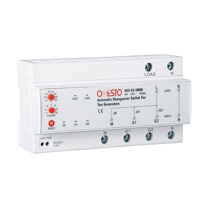 Onesto Generator ATS Automatic Changeover Switch Automatic Transfer Switches 1P+N 10A to 80A Adjustable With CE