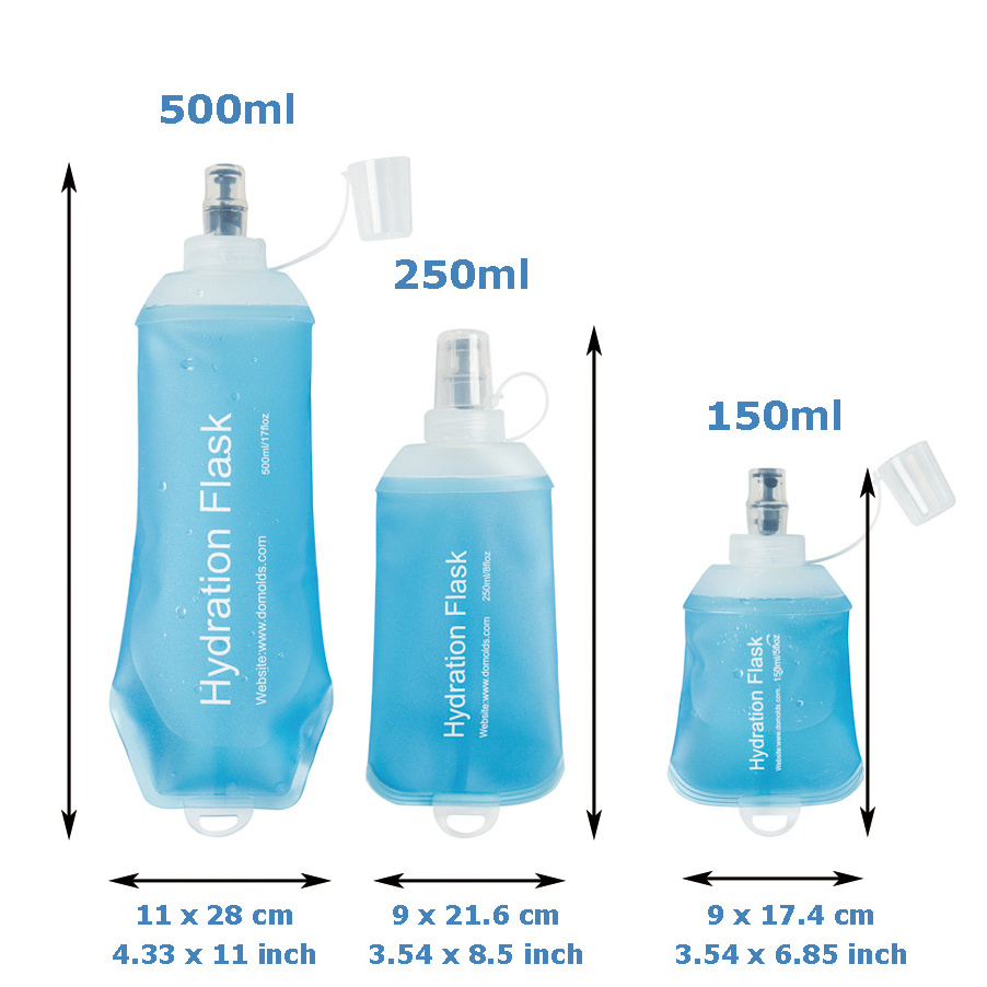 Ready to ship 500ml 250ml 150ml running water bottle soft TPU flask soft kettle foldable collapsible bottle hydration flask