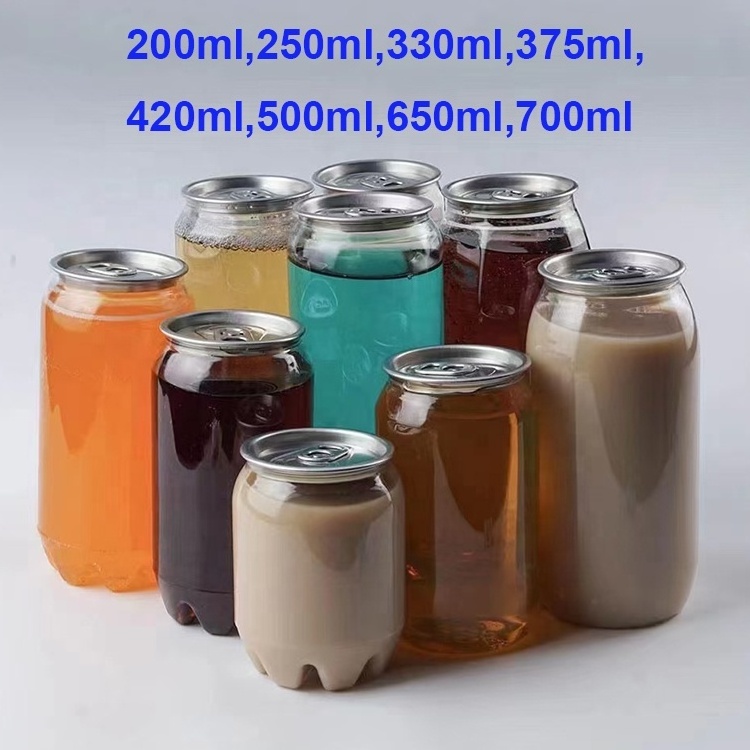 Wholesale Price 200ml,250ml,330ml,375ml,500ml,650ml,700ml Pet Clear Plastic Beverage Coffee Soda Can