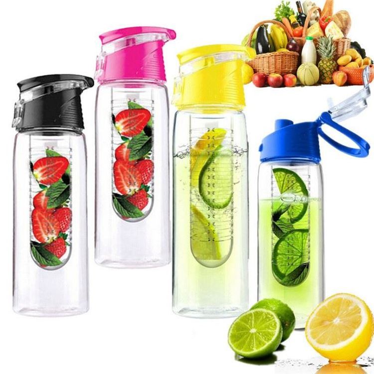 Hot sale Customized logo Tritan sport plastic Durable shaker water cup BPA Free Lemon fruit infuser water bottle With Filter