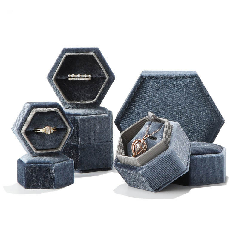 Personalized Pink Velvet Hexagon Ring Box Women Handmade Ring Jewelry Boxes For Wedding