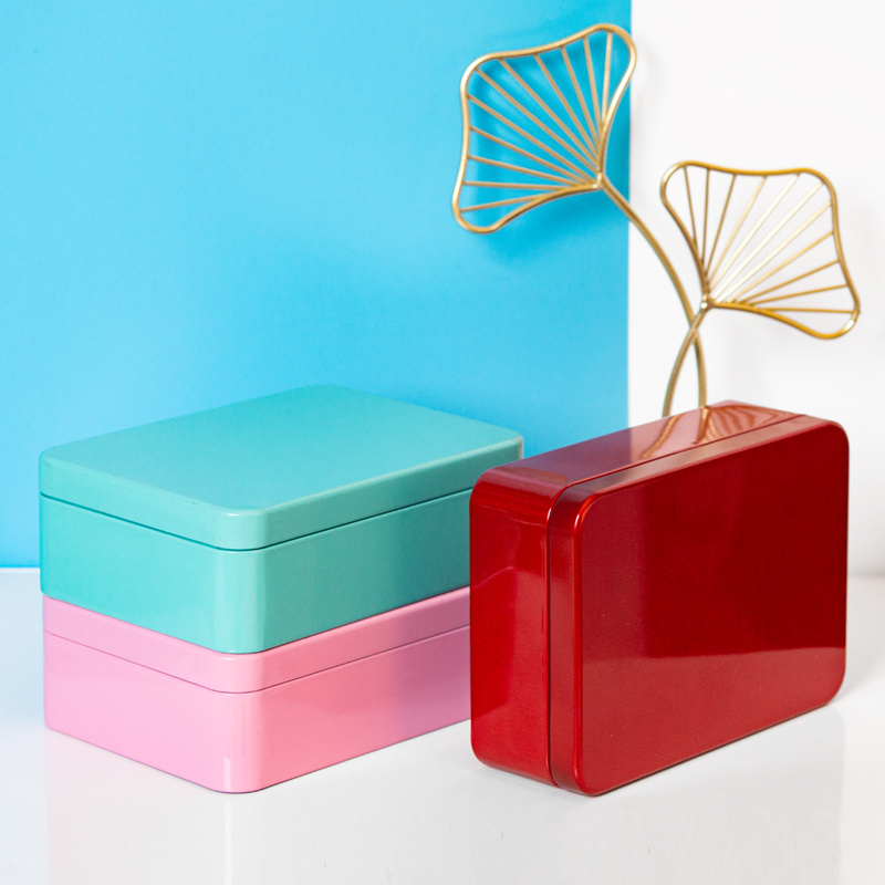 Wholesale Rectangular 14* 10* 4.5 cm Metal Tinplate Box Home Organizer Storage Tin Container for Gift Candy Cookie Packaging Box