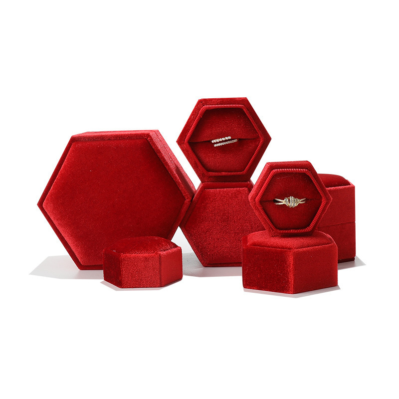 Personalized Pink Velvet Hexagon Ring Box Women Handmade Ring Jewelry Boxes For Wedding