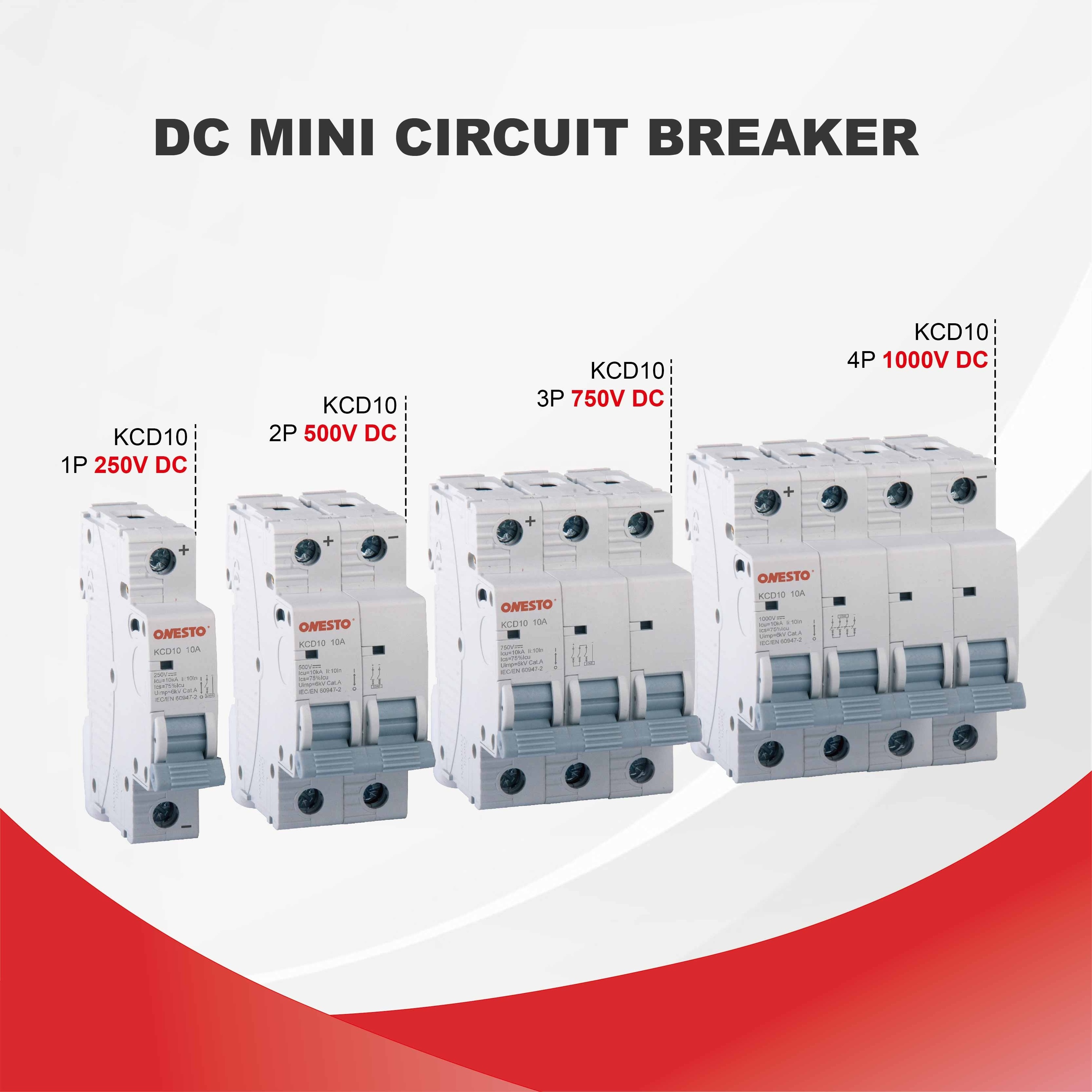 DC Circuit Breaker 1P 2P 3P 4P DC MCB 10kA 1000V Miniature Circuit Breaker 6A 10A 16A 20A 32A 40A 63A Circuit Breaker