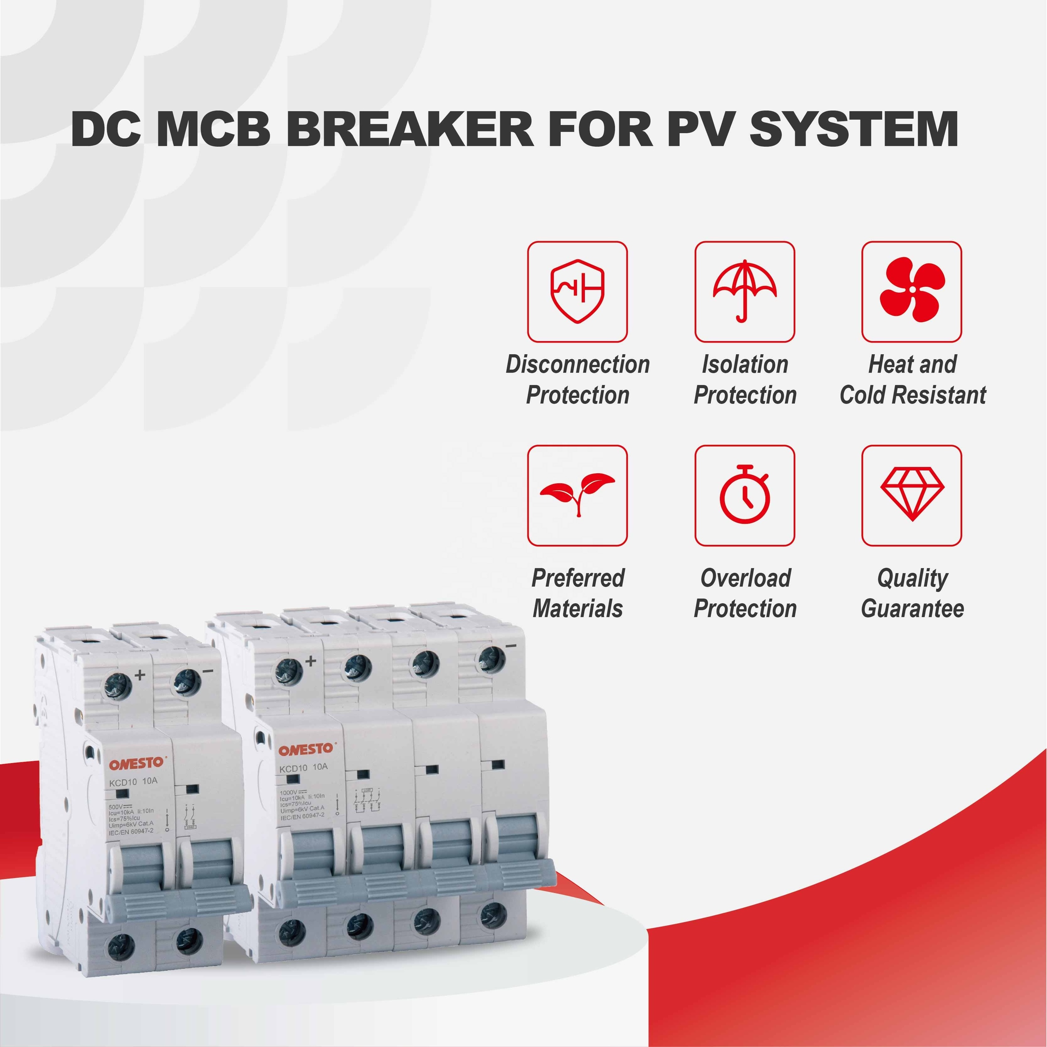 DC Circuit Breaker 1P 2P 3P 4P DC MCB 10kA 1000V Miniature Circuit Breaker 6A 10A 16A 20A 32A 40A 63A Circuit Breaker