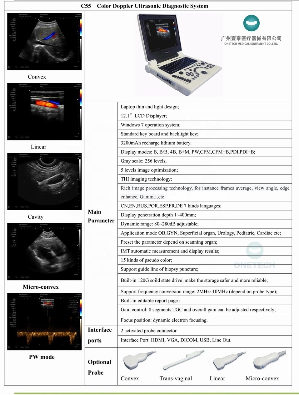 C55 Portable Laptop ultrasound machine price, 3D high frequency ultrasound linear probe for big sale